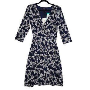 41 Hawthorne Kaylee Faux Wrap Knit Dress‎ Women's Large Navy Blue White Stretchy